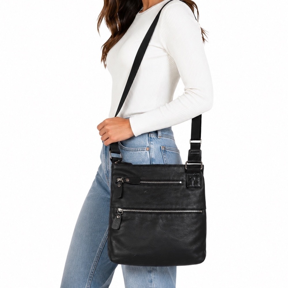 Margot Black Genuine Leather Minimalist Everyday Crossbody Purse